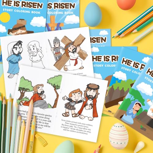Bulk Easter Coloring Books, 24Pcs He is Risen Mini Drawing Booklet for Kids - style: Easter Story