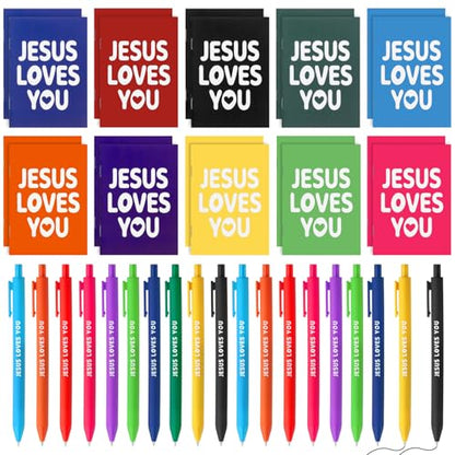 Eaasty 100 Pcs Christian Notebook Ballpoint Pen Gifts Bulk Include 50 Bible Verses Notepads 50 Jesus Loves You Pens for Office Birthday Wedding Baptism Sunday Church Supplies(100 Pcs,Jesus) - style: Jesus