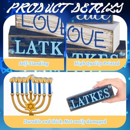 Lineshading 4 Pcs Hanukkah Decorations for Home Wooden Menorah Decor - style: Candlestick