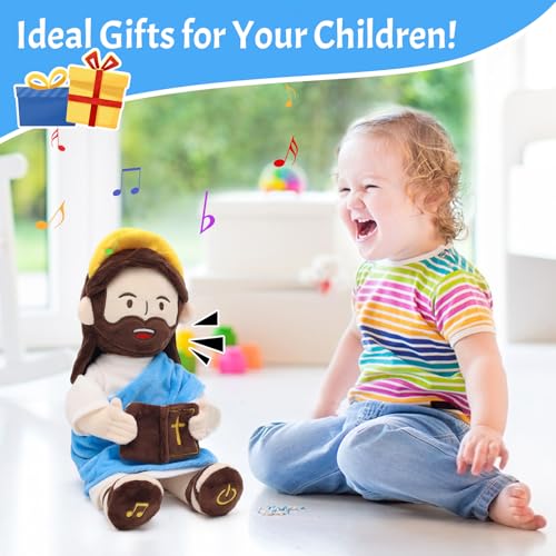 Yelakey Speaking Jesus Plush Doll 13.4",Religious Gift for Kids - color: Blue