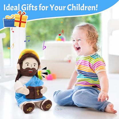 Yelakey Speaking Jesus Plush Doll 13.4",Religious Gift for Kids - color: Blue