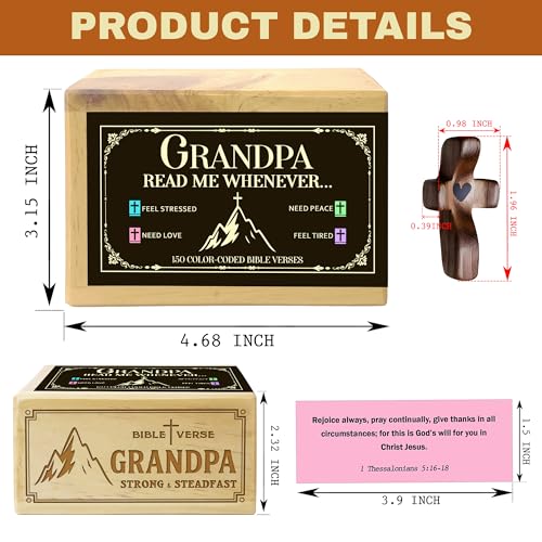 Personalized Grandpa Bible Verse Box with 150 Color-Coded Scripture Cards, Custom Name Prayer Box with Wooden Pocket Cross, Christian Gift for Grandpa, Christmas, Father’s Day - color: Grandpa