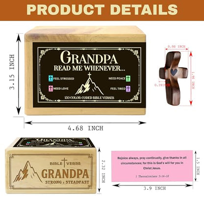 Personalized Grandpa Bible Verse Box with 150 Color-Coded Scripture Cards, Custom Name Prayer Box with Wooden Pocket Cross, Christian Gift for Grandpa, Christmas, Father’s Day - color: Grandpa