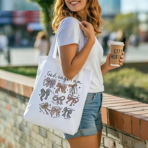 Bible Tote Bags Cute Christian Preppy Canvas Tote Bag Christian Gifts for Women Reusable Shopping Bags(Parent) - color: Bible-bow-1