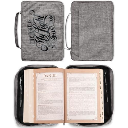 Christian Art Gifts Gray Polyester Bible Cover: Lord is My Light Bible Verse