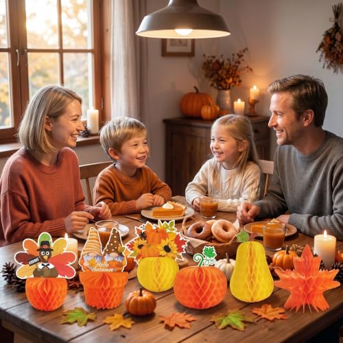 6Pcs Fall Table Honeycomb Centerpieces Thanksgiving Home Decor - style: Fall Style