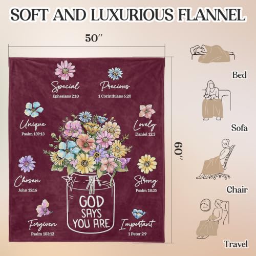 Christian Birthday Gifts for Women, Burgundy Christian Blanket with Flowers - color: Burgundy, size: 60"x50"