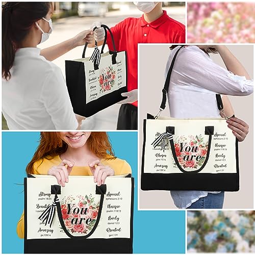 Sweetude Christian Canvas Tote Bag for Women Large Bag, 17 x 12.6 x 6.7in