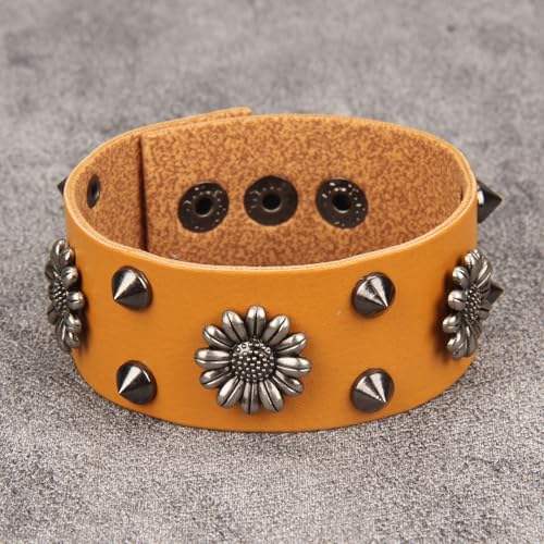 Jeilwiy Punk Rock Gothic Black Rivet Leather Spiked Necklace Collar Neckband Leather Choker Necklace for Women Mom Gifts Adjustable - color: HGB151-Orange