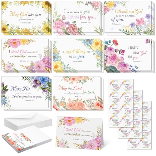 24 Pack Christian Thank You Appreciation Cards, Flower - style: Flower