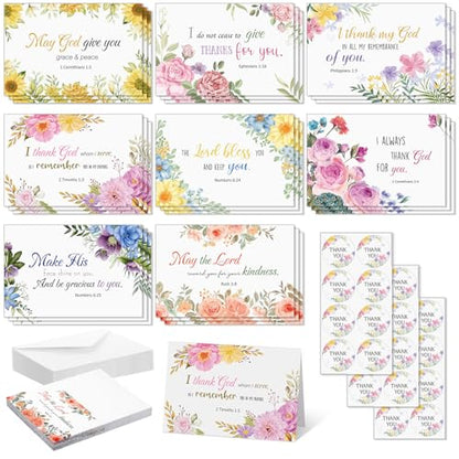 24 Pack Christian Thank You Appreciation Cards, Flower - style: Flower