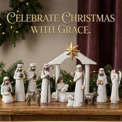 AOMOONOA White Nativity Set, Resin Small Christmas Nativity Figurine - color: Classic White