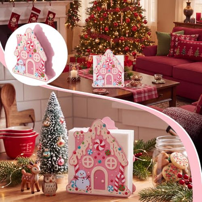 Nuogo Pink Gingerbread House Napkin Holder Christmas Metal Tissue Dispenser - style: Gingerbread House
