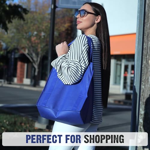 Novel Box 5Pack Non-Woven Reusable Reinforced Tote Bags 13x15x10in with Handle-Heavy Duty Foldable Bag for Groceries & Picnic - color: Royal Blue