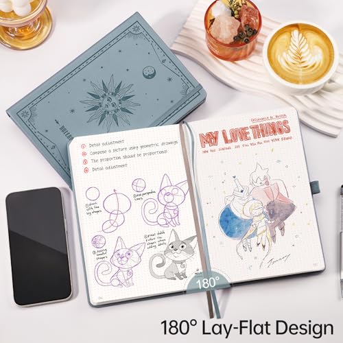 EMSHOI Dotted Journal Notebook, 192 Pages, A5 Size (5.7'' x 8.3'') - color: Gray Blue, style: Dotted