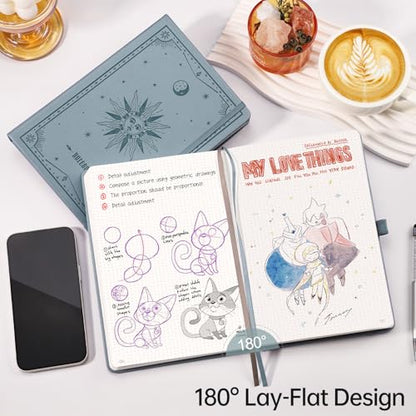EMSHOI Dotted Journal Notebook, 192 Pages, A5 Size (5.7'' x 8.3'') - color: Gray Blue, style: Dotted