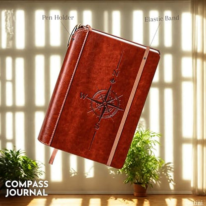 SETTINI® Vegan Leather Journal Gift Set with Pen 192 Pages, Compass - color: Compass