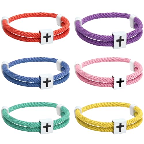 Landical 6 Pcs Cross Bracelet Men Adjustable Braided Rope - color: Bright Color
