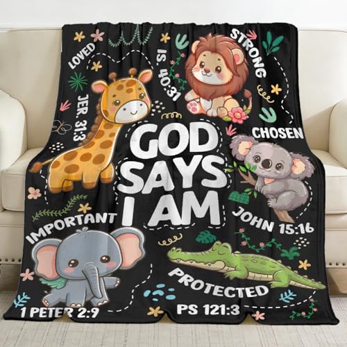 Animals Bible Blanket,Christian Gifts,God Says I Am Throw Blankets 40 x 50" - color: Bible-animals, size: 40"x50"