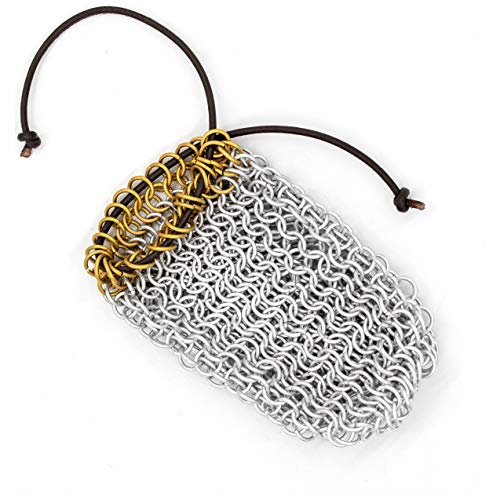 Mythrojan Chainmail Game Dice Bag | Medieval Drawstring Aluminium Ring Pouch for DND, Role Playing, Games, Storing Dices, Accessories | Chainmaille DND Dice Pouch with Brass Polished Edges Ring