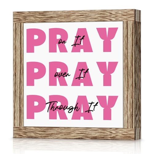 Pink Inspirational Desk Decor Sign Pray Bible Verse Signs Christian Gifts for Women Sisters Friends Coworkers Office Desk Accessories Pray Wooden Sign for Home Dorm Tabletop Shelf Decoration - color: PRAY