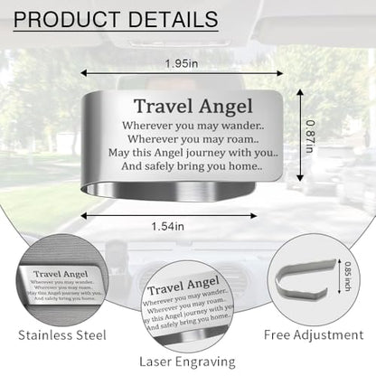 Travel Angel Wherever You May Wander May This Angel Journey with You Engraved Stainless Steel Car Visor Clip, Safe Travels Visor Clip, Safe Driving Gifts for Son Daughter Friend Driver - color: Silver017