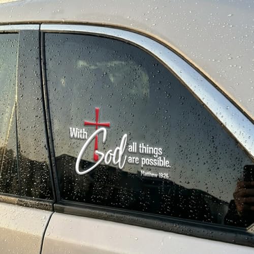Premium with God All Things are Possible Car Decal Christian Cross Vinyl Sticker Waterproof Bible Verse Car Window Bumper Truck Religious Faith Gift for Women Mom 6.3 x 5.1 Inches
