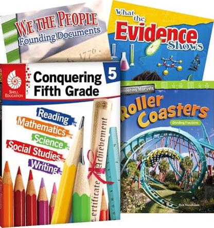 Conquering Fifth Grade, 4-Book Set – Fun Practice Workbook and 3 Reading Books for Kids Ages 11-13 to Prepare for 5th Grade