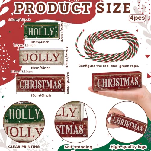 Moucuny 4 Pcs Christmas Table Decoration for Home Rustic Jolly Stacked Sign - style: Candy Christmas