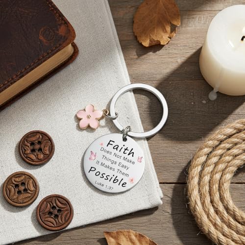 Bible Keyachain Christian Gifts for Women Cross Keychain Religious Gifts Bible Gift Faith Gift for Men - color: Faith Doesn't Make Things Easy