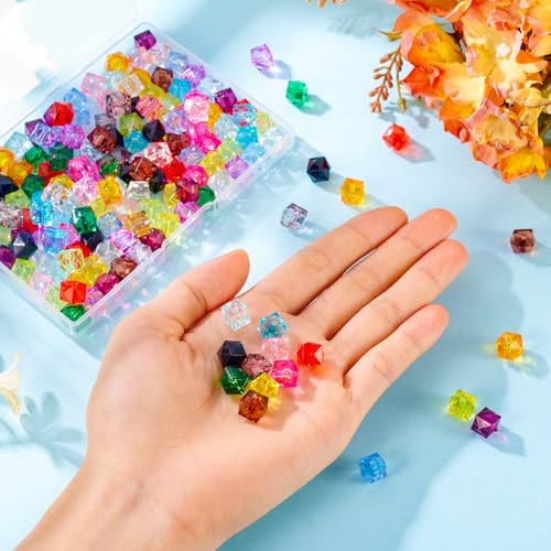FASHEWELRY 160Pcs Clear Acrylic Cube Beads 10mm Square Crystal Beads Transparent Faceted Kandi Bead Colorful Cube Spacer Bead for Bracelets Necklace Earring DIY Jewelry Making - color: Cube-16 Colors