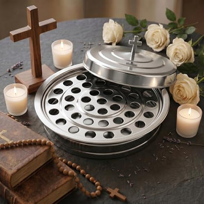 1Pc Stainless Steel Communion Tray with Lid – 40 Cup for Church – Silver - color: Silver