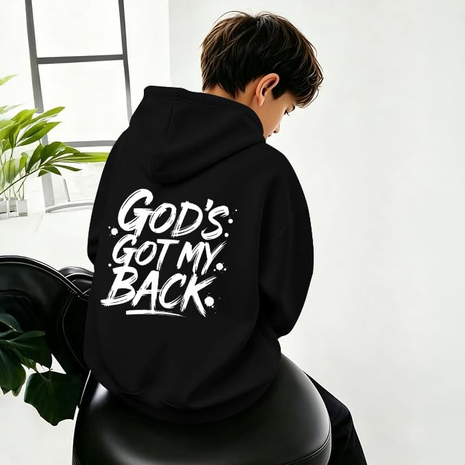 Boys Christian Inspirational Faith Graphic Pullover Hoodie - color: Black, size: 9-10 Years