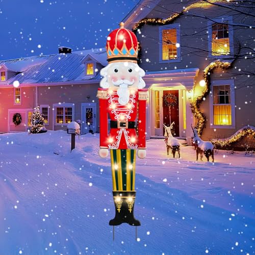 Christmas Yard Sign Decorations Outdoor with LED Lights Christmas Red Nutcracker Yard Signs with Metal Stakes for Xmas Holiday Party Lawn Sign Garden Decor Outdoor Yard Signs - style: Red Nutcracker