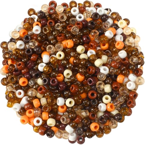 UPINS 1200 Pcs Brown Pony Beads for Jewelry Making Neutral Color Kit - color: Tan Brown Yellow White Glitter