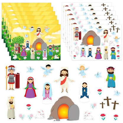 FaCraft Make an Easter He Lives Sticker Scenes-24 Easter Crafts for Kids Religious Gifts Jesus Resurrection Stickers for Classroom Party Games Spring Bible Christian Sunday School Crafts - color: Multi-5