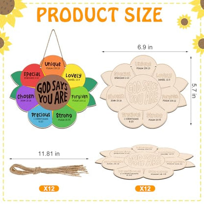 12 Sets Sunday School Crafts for Kids Wooden Sunflower Painting - style: God Says You Are