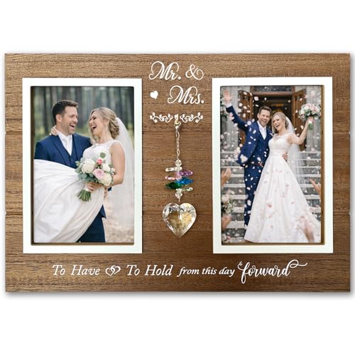 Mr. & Mrs. Wedding Picture Frame, Gift for Couple, K9 Crystal Charm - color: 1. Rustic Brown - To Have To Hold