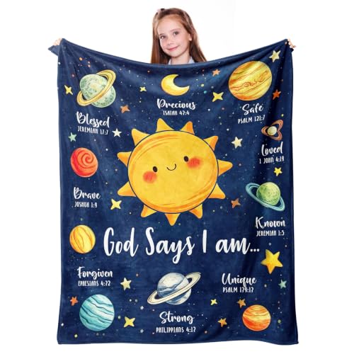 Mosslink Baptism Gifts for Boys Girl, Christian Gift Planets Blanket 40"x50" - color: Blue-god Says I Am
