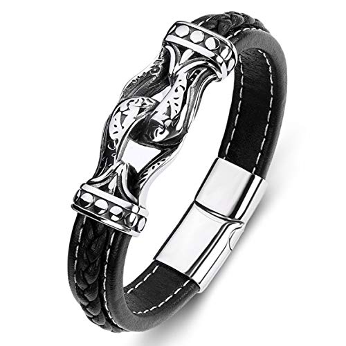 Men's Braided Leather Bracelet Wristband Cuff Bracelet for Men Gifts Stainless Steel Clasp - color: Black 2