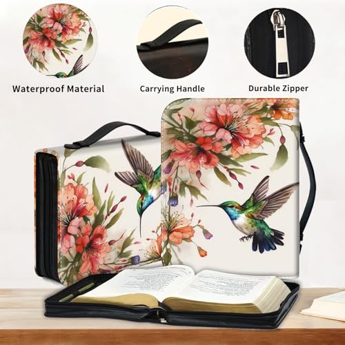 Bible Cover for Women Large PU Leather Zippered Bible Case with Handle and Flower Bird Design, Christian Bible Cover for Girls & Women, Cover Fits Standard 9.5"x7.5"x2.3" Bible - color: Flower Bird