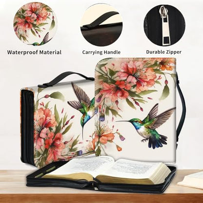 Bible Cover for Women Large PU Leather Zippered Bible Case with Handle and Flower Bird Design, Christian Bible Cover for Girls & Women, Cover Fits Standard 9.5"x7.5"x2.3" Bible - color: Flower Bird