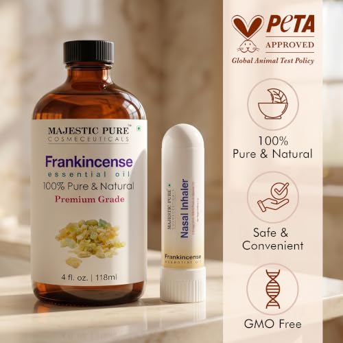 Majestic Pure Frankincense Essential Oil with Nasal Inhaler - 4 Fl Oz
