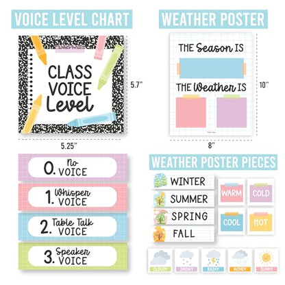 Classroom Calendar Set Bulletin Board Decorations, 98pc School Calendar Set - color: Pastel Composition