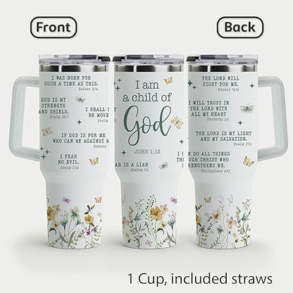 Christian Tumbler - Gifts for Christian Women - Bible Emergency Tumber - Motivational Coffee Tumbler - Gift Ideas for Christian Women, Friend, Coworkers - I Am A Child of God 40oz Tumbler with Handle - color: Child of God