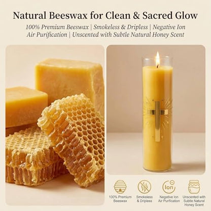 Beeswax Candles, 128-Hour Glass Jar Pillar, Unscented Yellow - color: Yellow