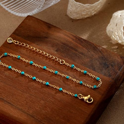 Ankle Bracelets for Women Waterproof Non Tarnish Anklet - style: Blue Beads-GD