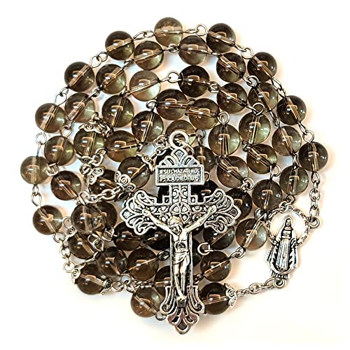 Rosary Beads Chaplet Purple Natural Amethyst Crystal Rosery Cross Catholic gifts - color: Teal