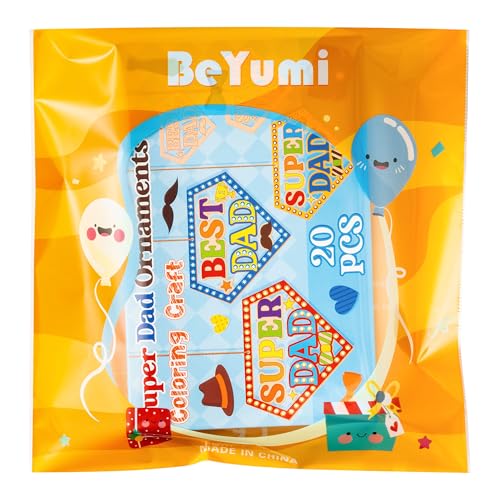 BeYumi Fathers Wooden Ornament Craft - 20Pcs Father's Day Wooden Craft for Kids Super DAD Ornaments Diamond-Shaped with Gem Stickers DIY Best DAD Kit Make Your Own Art Gifts School Classroom Home - style: Super Dad