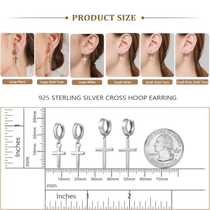 Han han 925 Sterling Silver Cross Earrings for Women and Men - style: A-Large cross hoop earrings-silver
